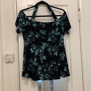 TORRID Size 0, L, 12 Halter Flower Babydoll Blouse.